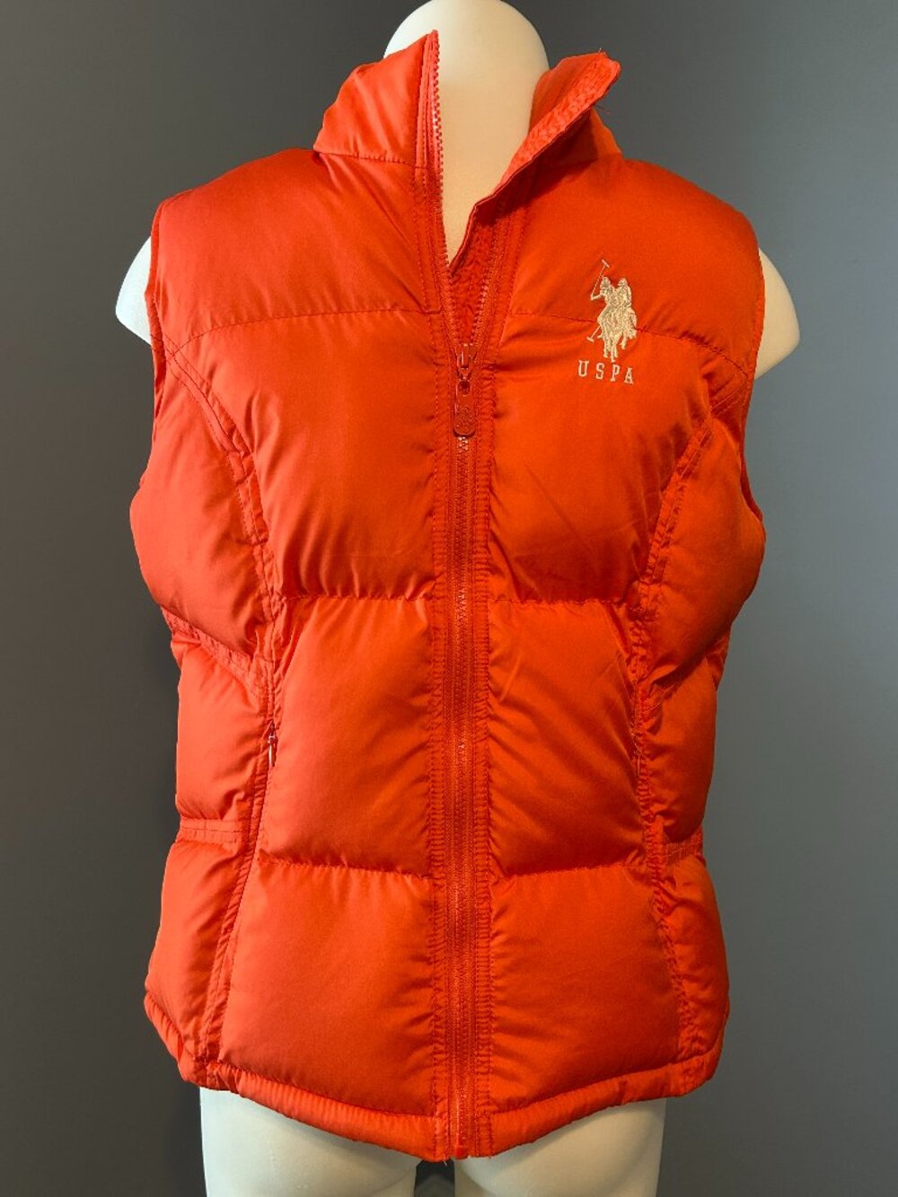 U.S. Polo Assn Orange Puffer Vest Women’s Large Embroidered Logo